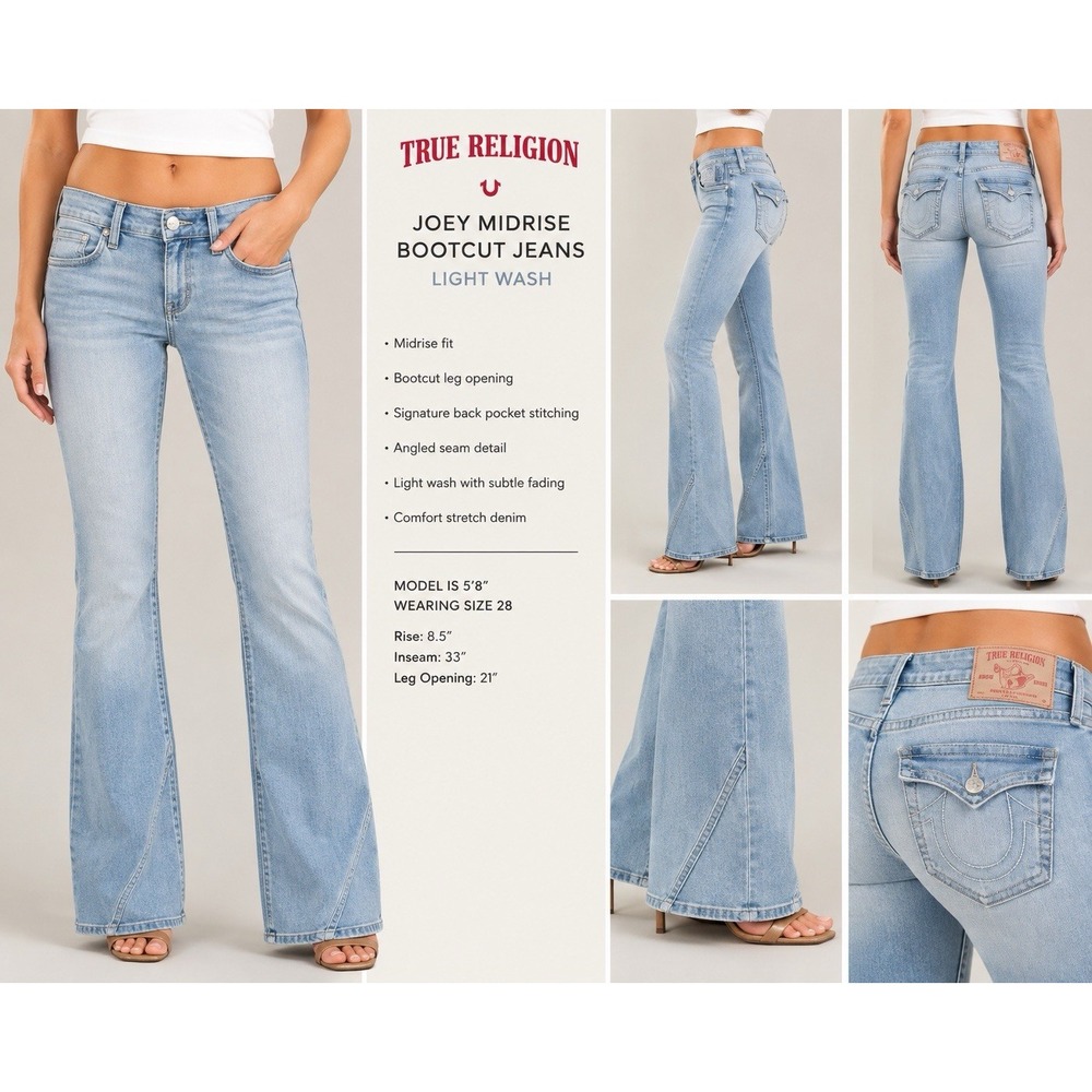 True Religion Joey Women's Size 30 Mid Rise Flare Jeans Light Wash Twisted Seam